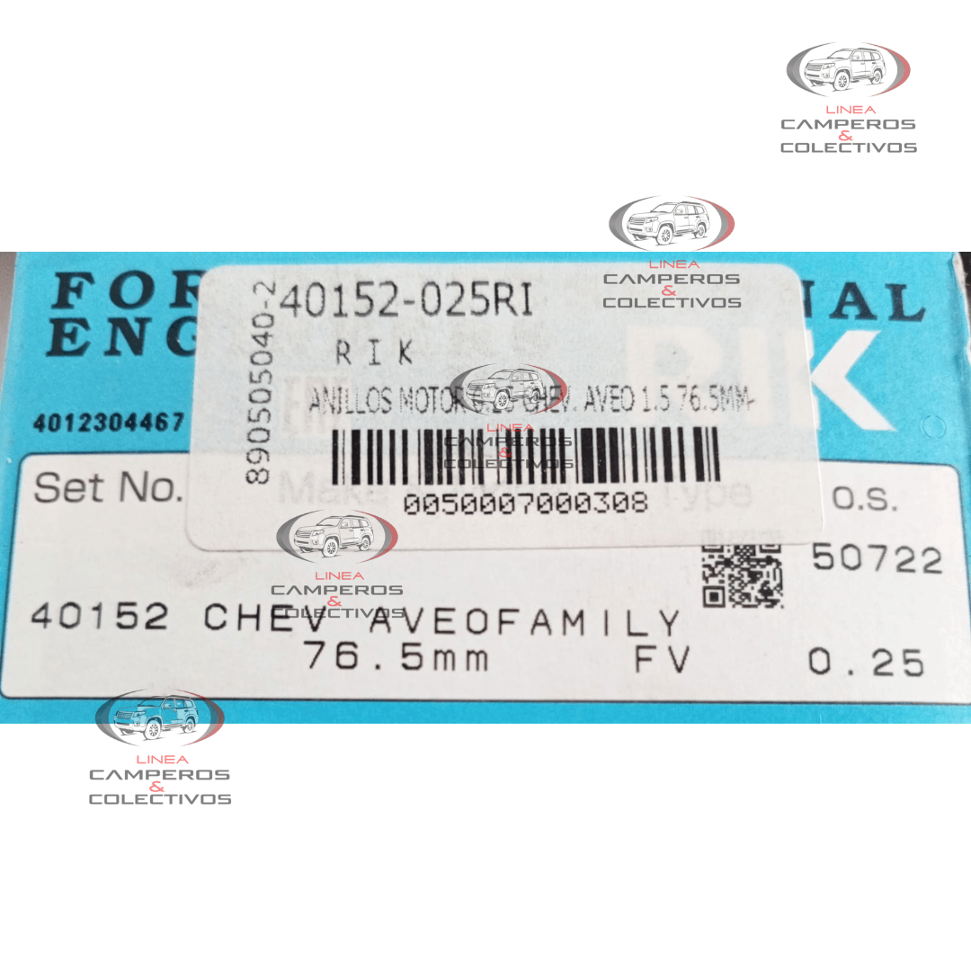 ANILLOS MOTOR CHEVROLET AVEO 1,5 FAMILY 40152 025