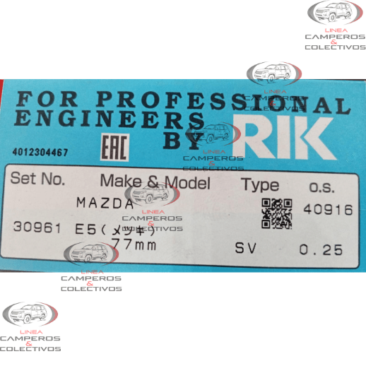 ANILLOS MOTOR MAZDA 323 NX 1,5-2,0-4,0 77MM  30961-025