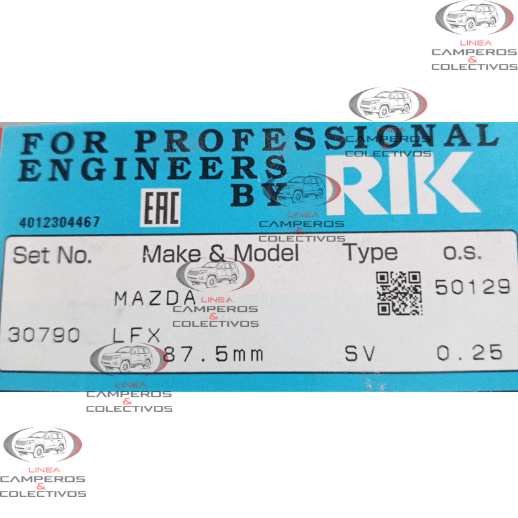 ANILLOS MOTOR MAZDA 3/6 2,0 1,2-1,2-2,5 87,5MM 30790-025