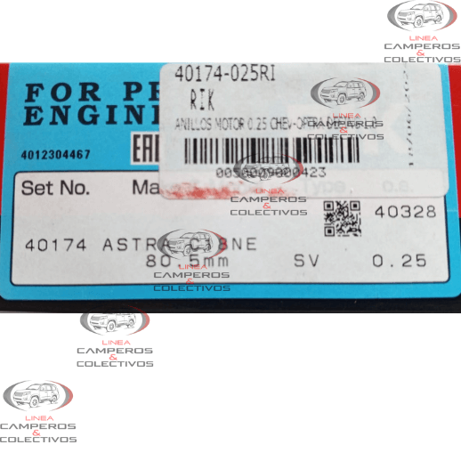 ANILLOS MOTOR OPTRA CRUZE ASTRA CORSA EVOLUTION    40174   025